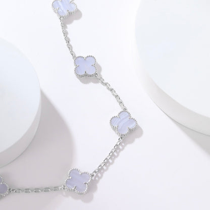 [Violet JW]CLOVER 10 MOTIFS PURPLE CHALCEDONY NECKLACE
