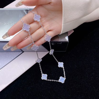 [Violet JW]CLOVER 10 MOTIFS PURPLE CHALCEDONY NECKLACE