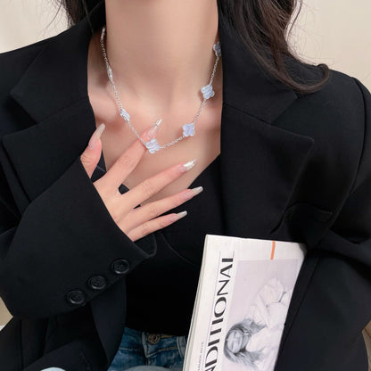 [Violet JW]CLOVER 10 MOTIFS PURPLE CHALCEDONY NECKLACE