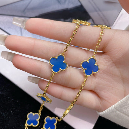 [Violet JW]CLOVER 10 MOTIFS BLUE AGATE NECKLACE