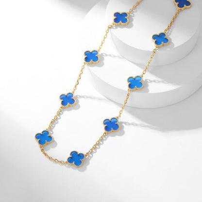 [Violet JW]CLOVER 10 MOTIFS BLUE AGATE NECKLACE