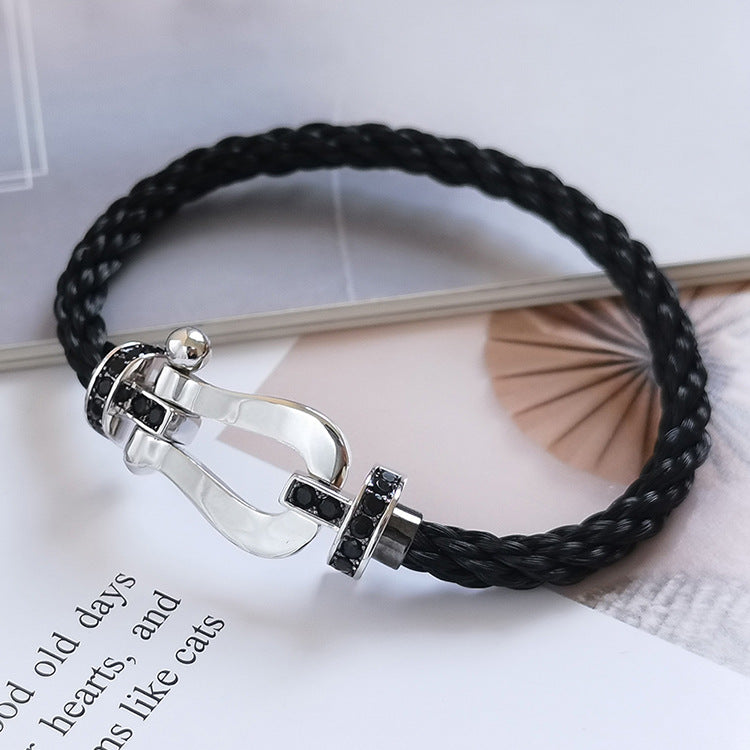 [Baslove]フォース ラージホースシュー ブラックダイヤモンドブレスレット シルバー