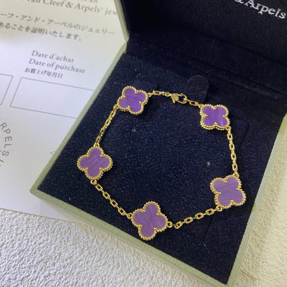 [Violet JW]CLOVER  5 MOTIFS  PURPLE VIOLET BRACELET
