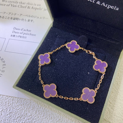 [Violet JW]CLOVER  5 MOTIFS  PURPLE VIOLET BRACELET
