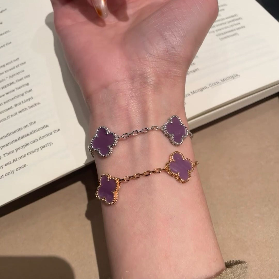 [Violet JW]CLOVER  5 MOTIFS  PURPLE VIOLET BRACELET