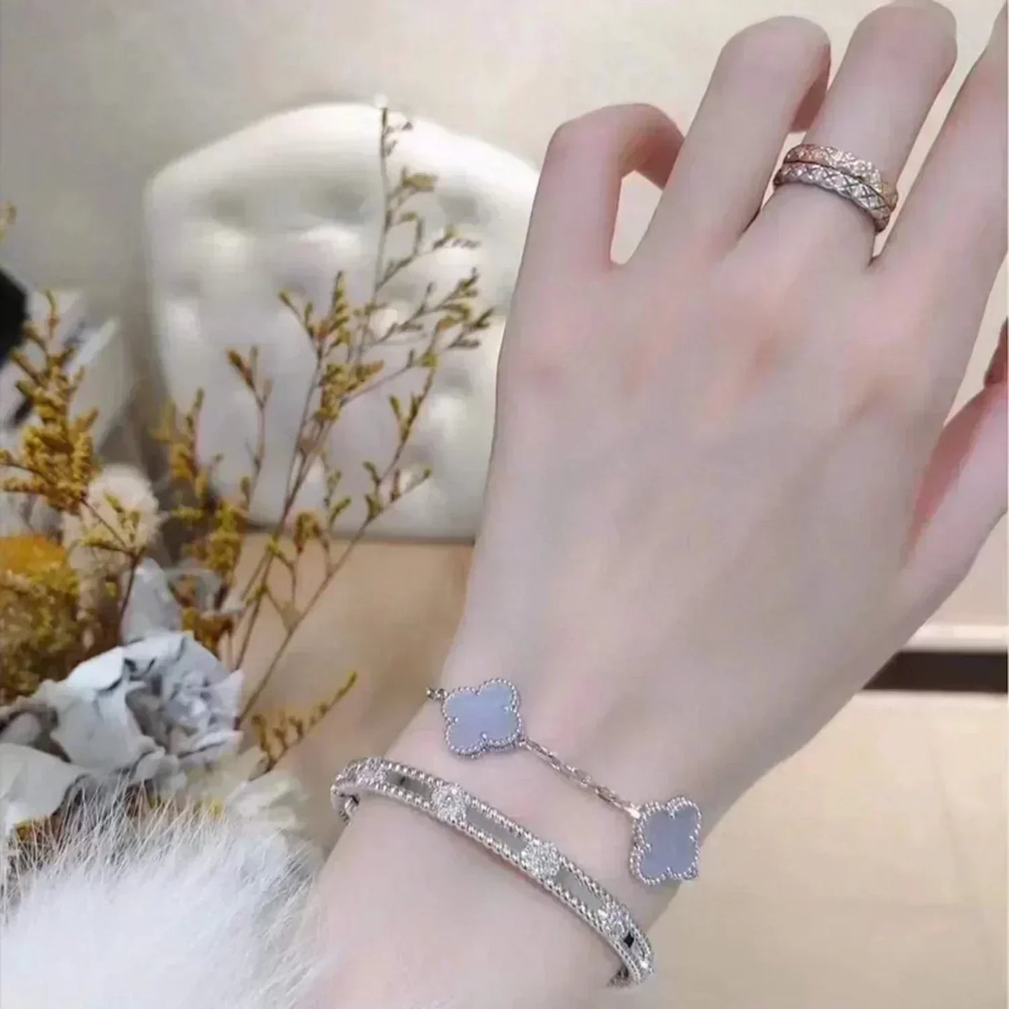 [Violet JW]CLOVER  5 MOTIF PURPLE CHALCEDONY BRACELET SILVER
