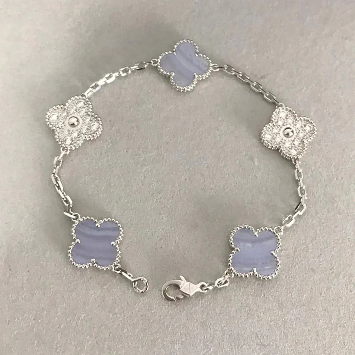 [Violet JW]CLOVER  5 MOTIF DIAMOND PURPLE CHALCEDONY BRACELET SILVER