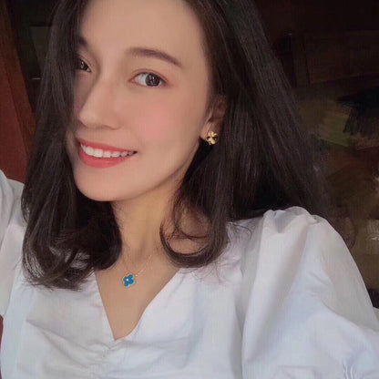 [Baslove]クローバー 15MM ダイヤモンド&amp;ブルーアゲートネックレス