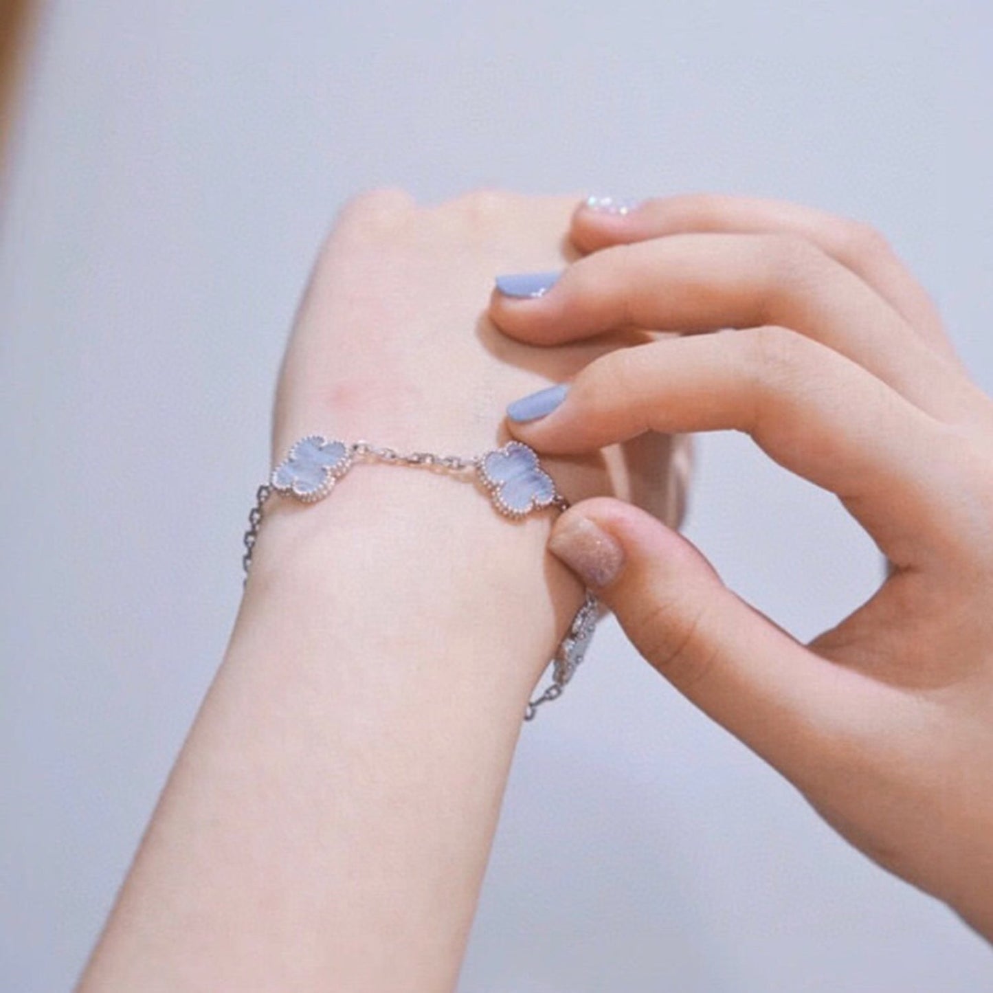 [Violet JW]CLOVER  5 MOTIF PURPLE CHALCEDONY BRACELET SILVER