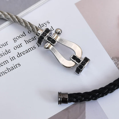 [Baslove]フォース ラージホースシュー ブラックダイヤモンドブレスレット シルバー