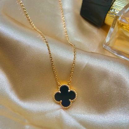 [Violet JW]CLOVER 15MM BLACK ONYX SINGLE FLOWER NECKLACE