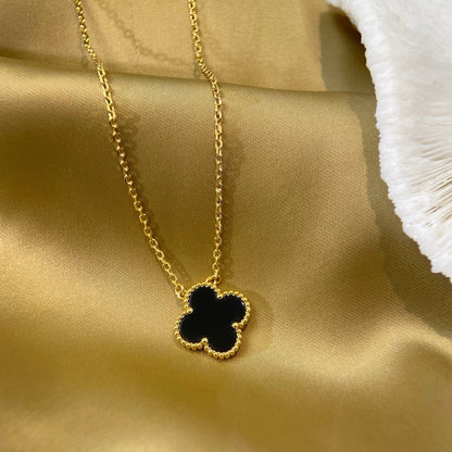 [Violet JW]CLOVER 15MM BLACK ONYX SINGLE FLOWER NECKLACE