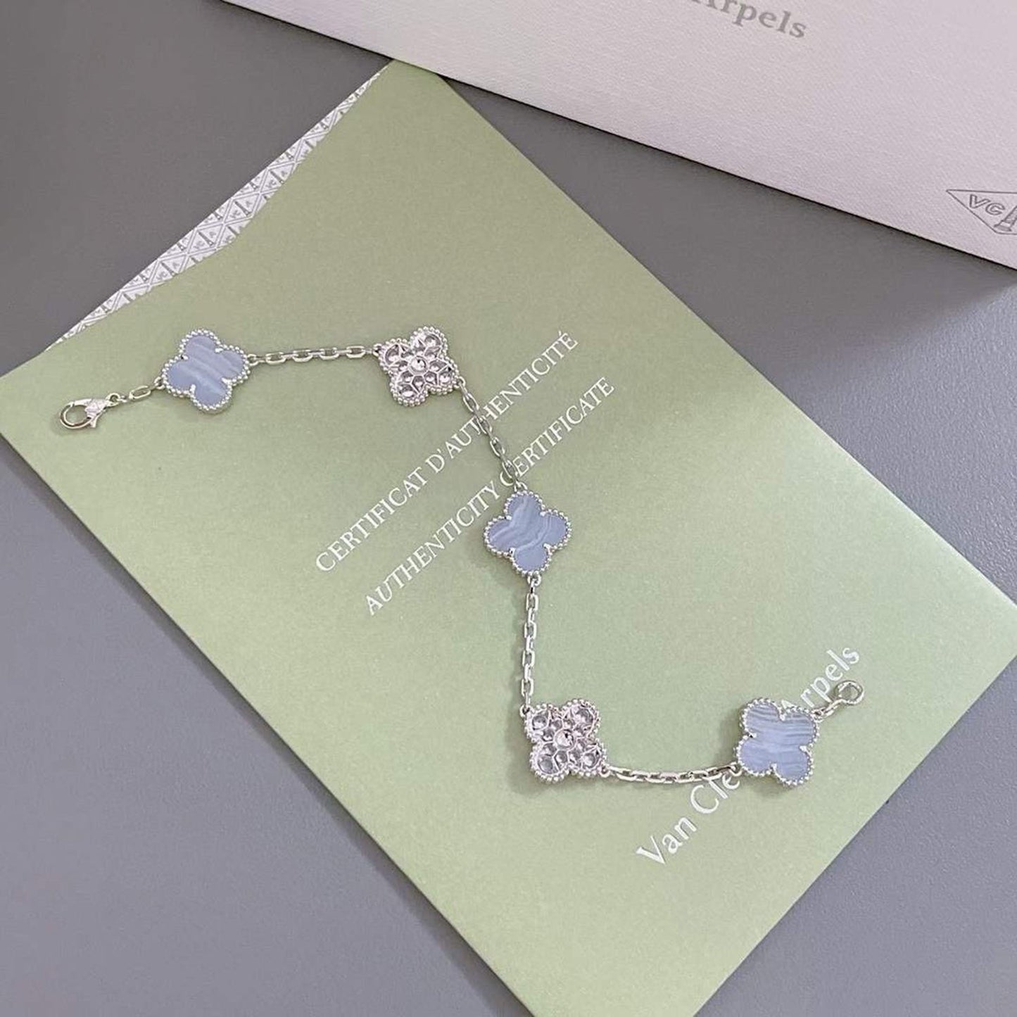 [Violet JW]CLOVER  5 MOTIF DIAMOND PURPLE CHALCEDONY BRACELET SILVER