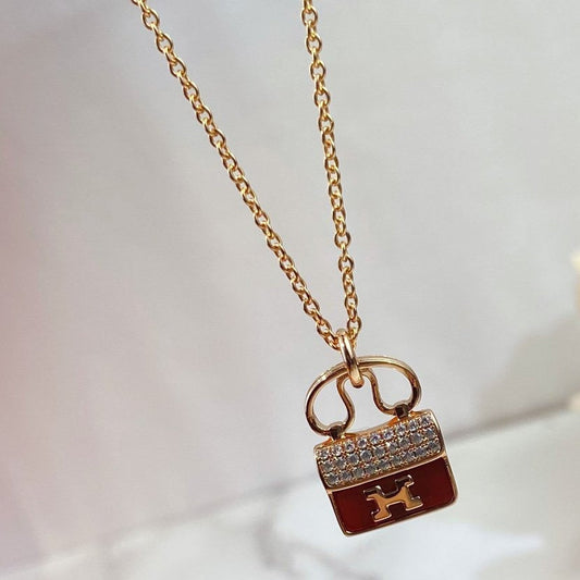 [Violet JW]CONSTANCE RED PEDANT PINK GOLD NECKLACE