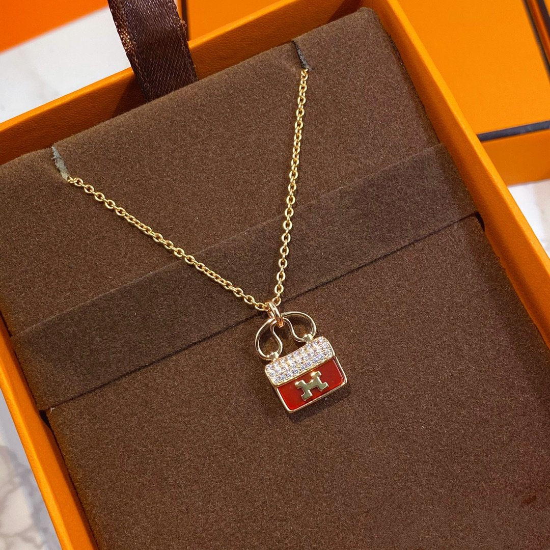 [Violet JW]CONSTANCE RED PEDANT PINK GOLD NECKLACE