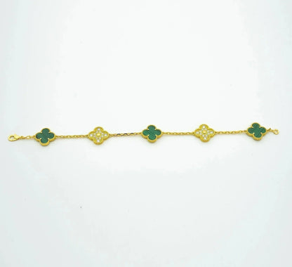 [Violet JW]CLOVER  5 MOTIF MALACHITE DIAMOND BRACELET