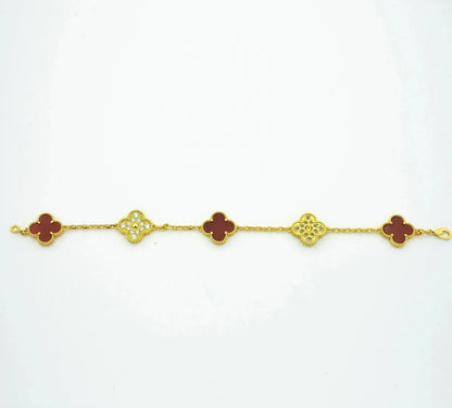 [Violet JW]CLOVER 5 MOTIFS CARNELIAN DIAMOND BRACELET