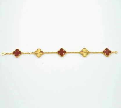 [Violet JW]CLOVER  5 MOTIFS CARNELIAN GOLD BRACELET