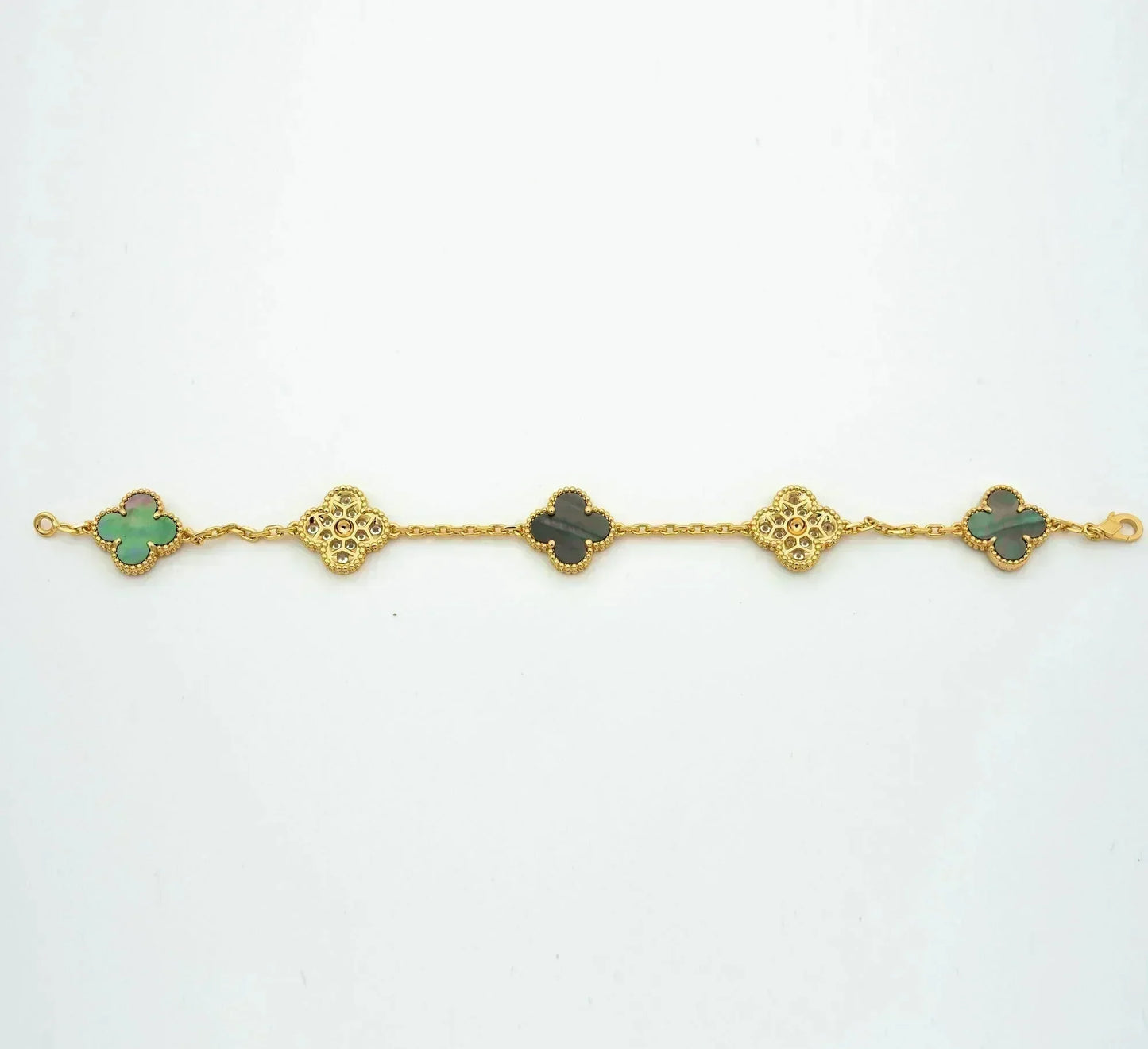 [Violet JW]CLOVER 5 MOTIF GRAY MOP DIAMOND BRACELET