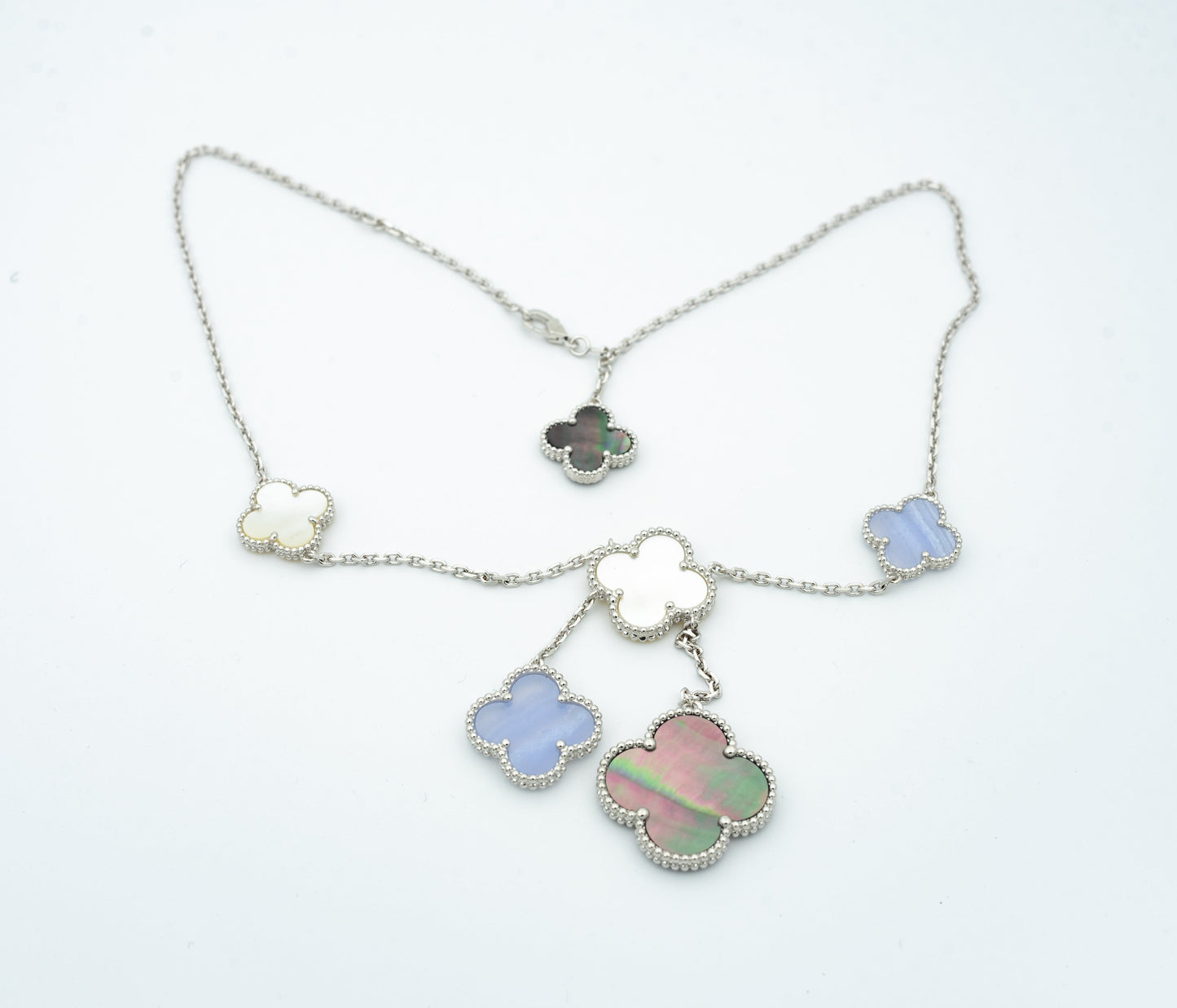 [Violet JW]CLOVER MOP CHALCEDONY NECKLACE SILVER 6 MOTIF