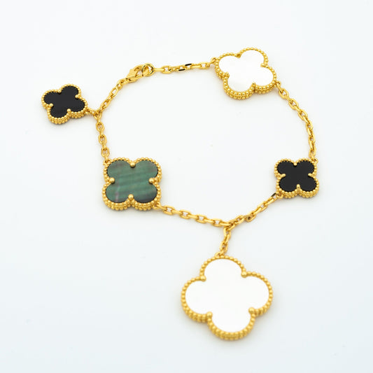 [Violet JW]CLOVER BRACELET 5 MOTIFS ONYX MOP