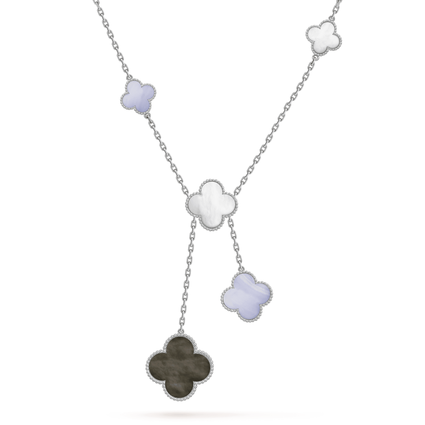 [Violet JW]CLOVER MOP CHALCEDONY NECKLACE SILVER 6 MOTIF