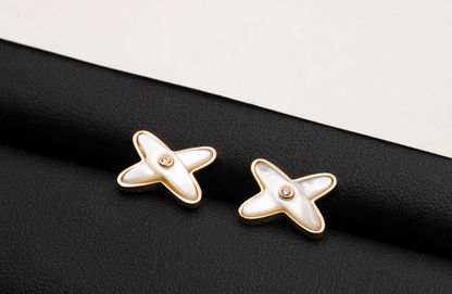 [Violet JW]JEUX DE WHITE MOP PINK GOLD DIAMOND EARRINGS