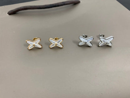 [Violet JW]JEUX DE WHITE MOP SILVER DIAMOND EARRINGS