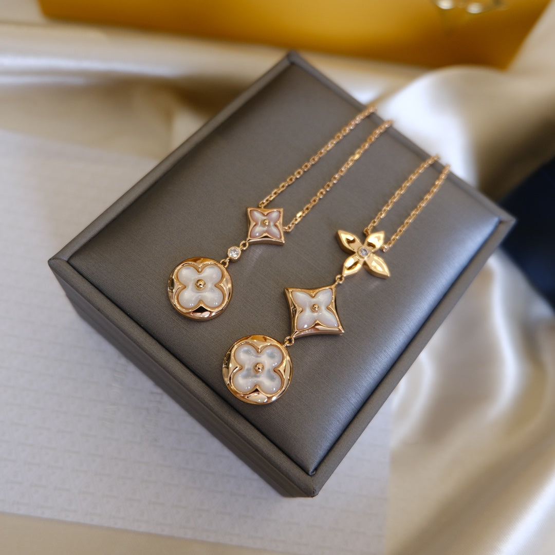 [Baslove]カラーブロッサム ラリアットネックレス ピンクゴールド ホワイトマザーパール&amp;ダイヤモンド