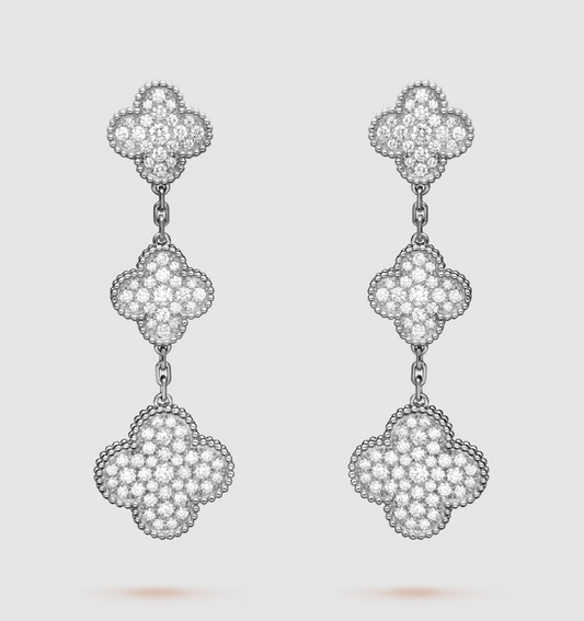[Violet JW]CLOVER 3 MOTIF DIAMOND SILVER DROP EARRINGS