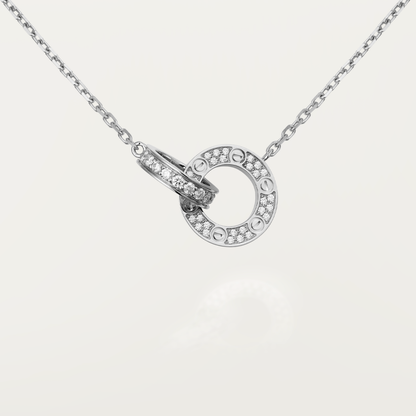 [Violet JW]LOVE 7.6MM NECKLACE ROSE GOLD AND SILVER  FULL DIAMOND