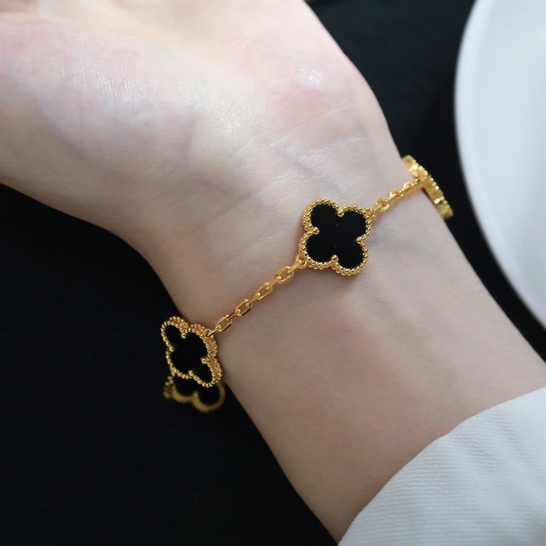 [Violet JW]CLOVER  5 MOTIFS BLACK ONYX BRACELET