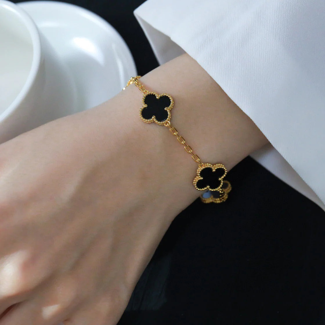 [Violet JW]CLOVER  5 MOTIFS BLACK ONYX BRACELET