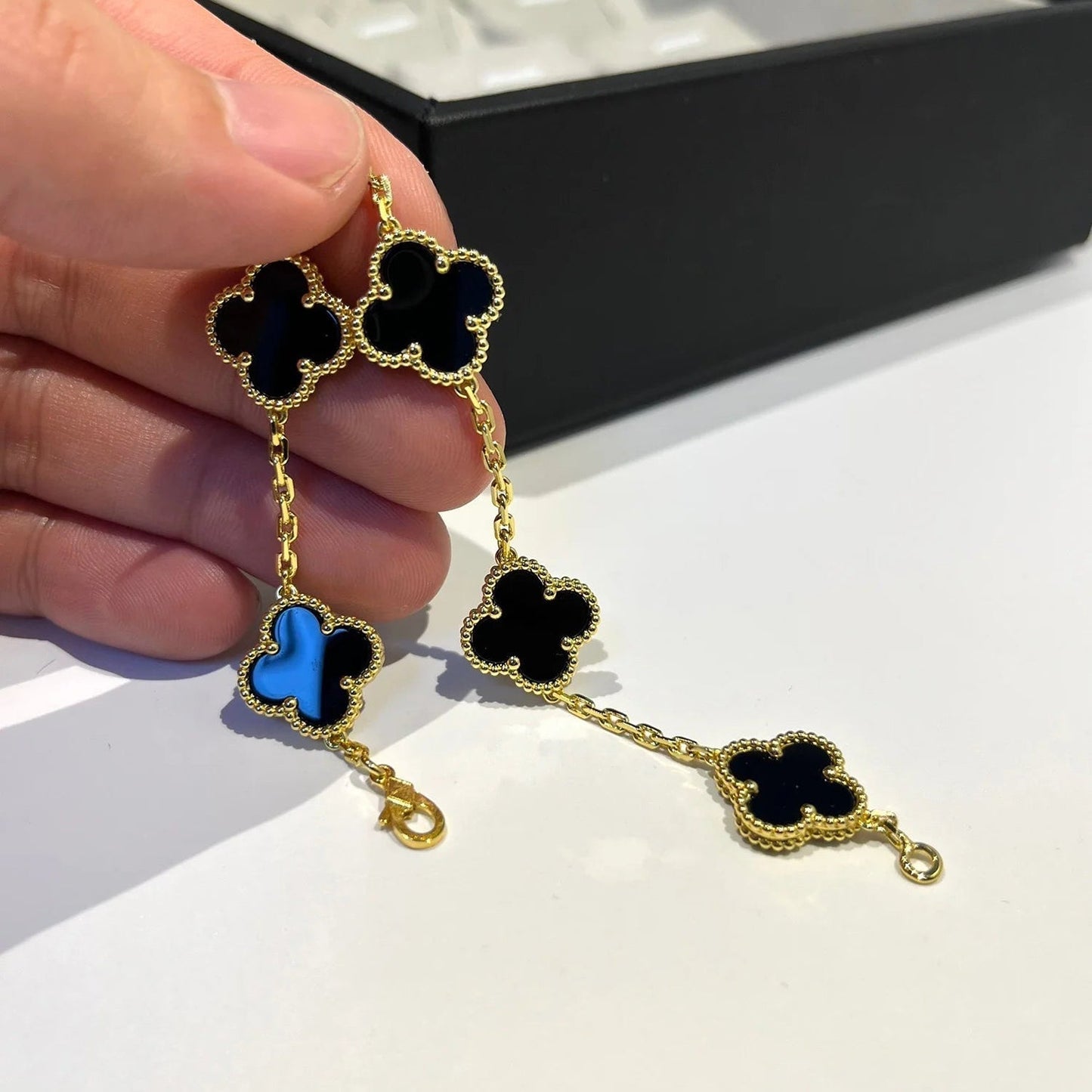 [Violet JW]CLOVER  5 MOTIFS BLACK ONYX BRACELET