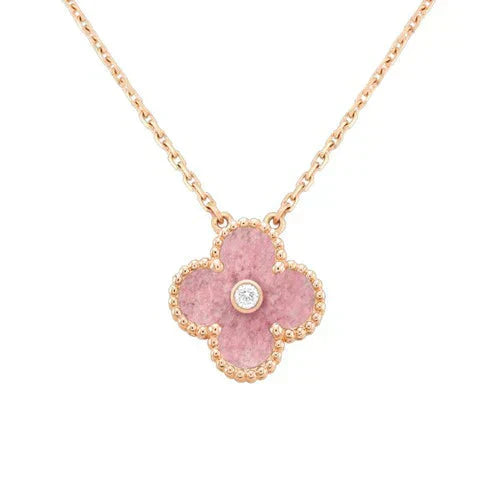 [Violet JW]CLOVER 15MM DIAMOND RHODONITE NECKLACE
