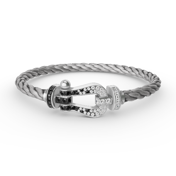 [Violet JW]FORCE LARGE HORSESHOE BLACK WHITE DIAMOND BRACELET SILVER
