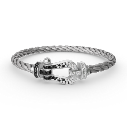 [Violet JW]FORCE LARGE HORSESHOE BLACK WHITE DIAMOND BRACELET SILVER