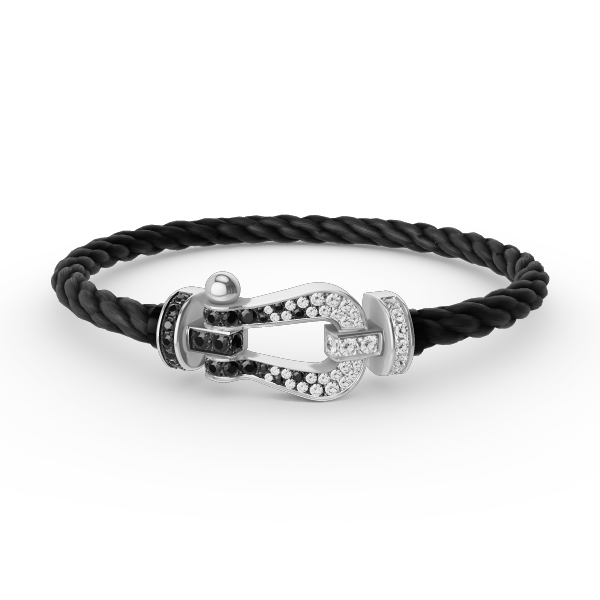 [Violet JW]FORCE LARGE HORSESHOE BLACK WHITE DIAMOND BRACELET SILVER