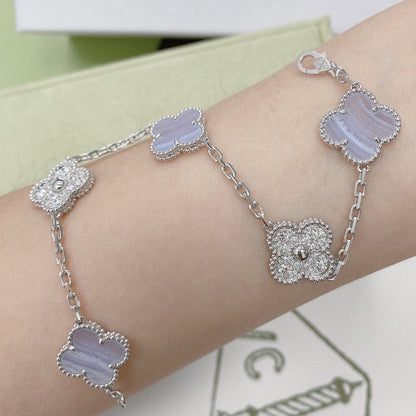 [Violet JW]CLOVER  5 MOTIF DIAMOND PURPLE CHALCEDONY BRACELET SILVER