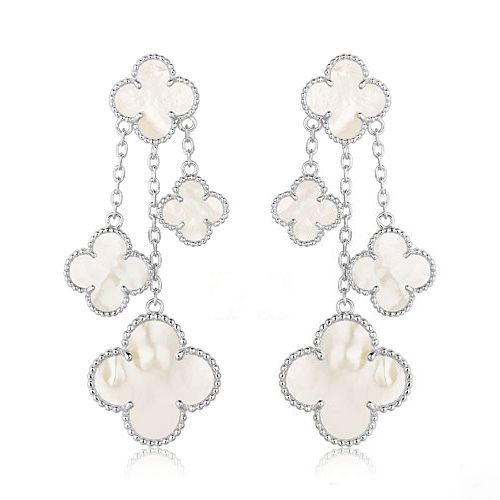 [Violet JW]CLOVER EARRINGS WHITE MOP 4 MOTIFS SILVER