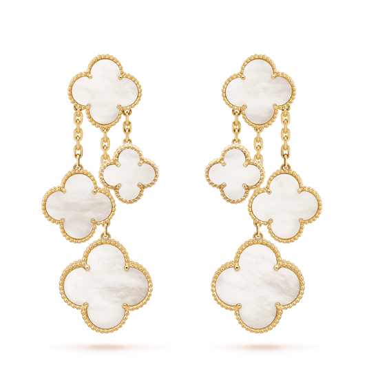 [Violet JW]CLOVER EARRINGS WHITE MOP 4 MOTIFS GOLD