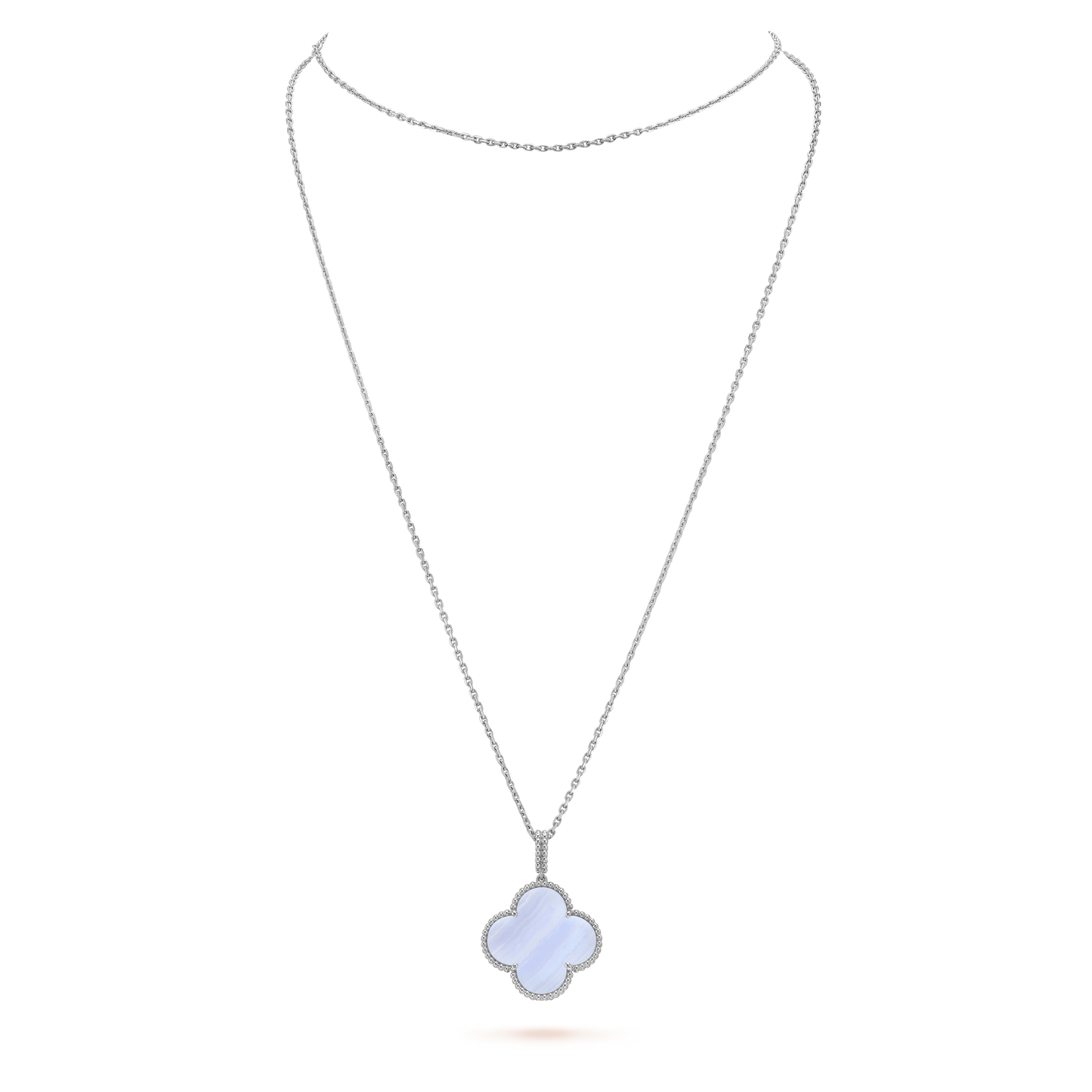 [Violet JW]CLOVER SILVER CHALCEDONY BIG CLOVER NECKLACE