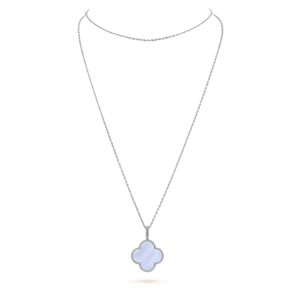 [Violet JW]CLOVER SILVER CHALCEDONY BIG CLOVER NECKLACE