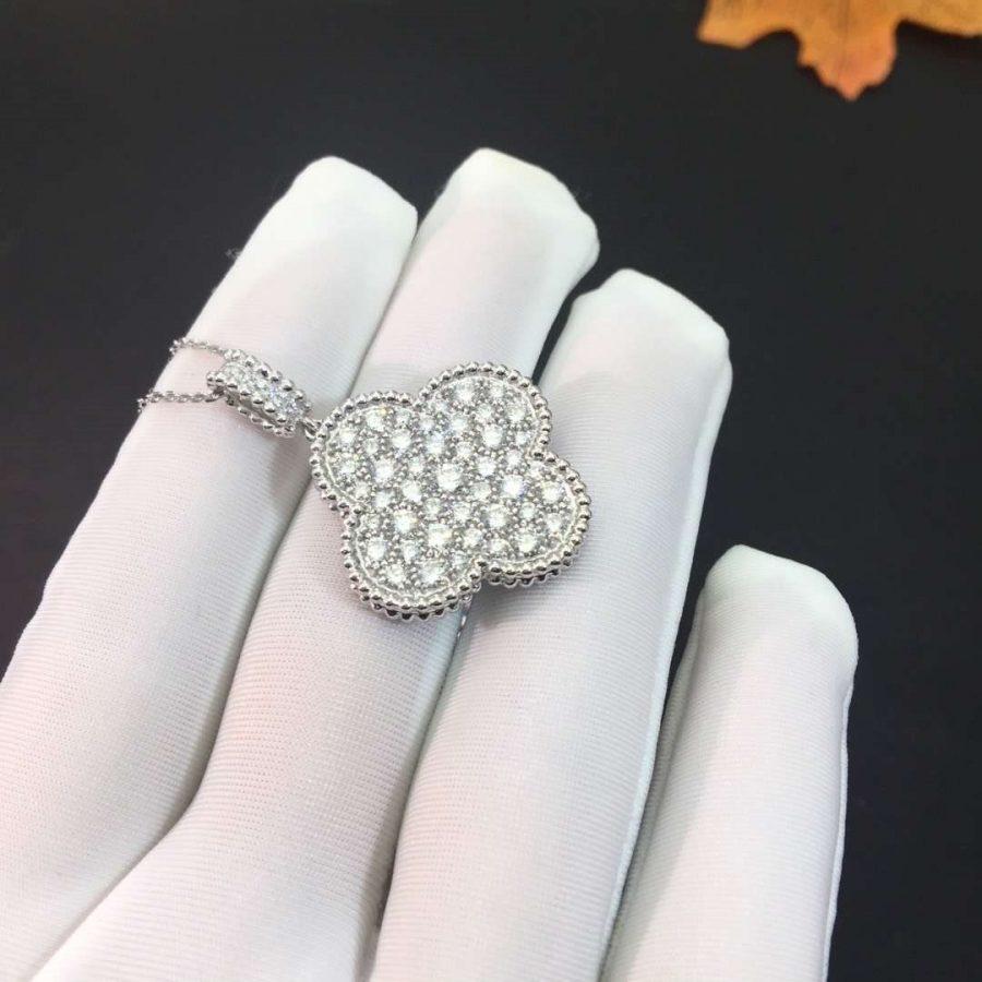 [Violet JW]CLOVER 25MM SILVER FULL DIAMOND BIG CLOVER NECKLACE