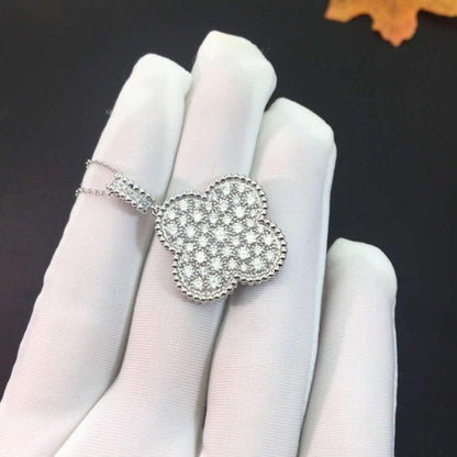 [Violet JW]CLOVER 25MM SILVER FULL DIAMOND BIG CLOVER NECKLACE