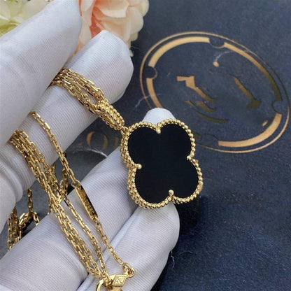 [Violet JW]CLOVER 25MM GOLD ONYX BIG CLOVER NECKLACE