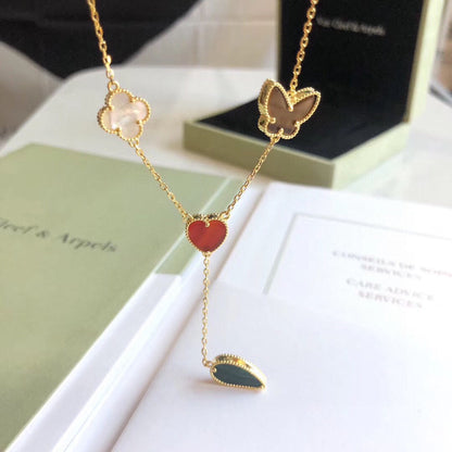 [Violet JW]LUCKY SPRING 4 MOTIFS ROSE GOLD NECKLACE