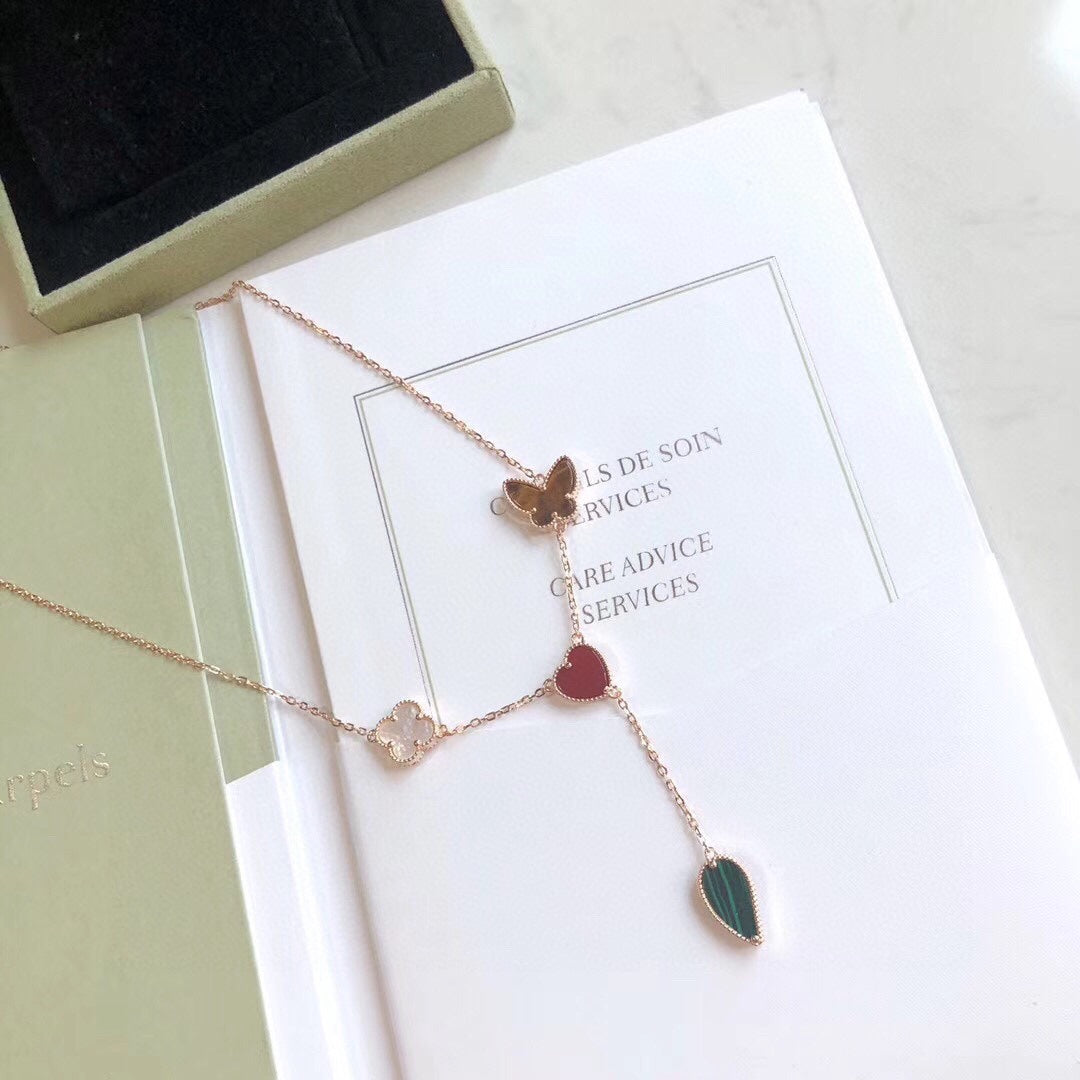 [Violet JW]LUCKY SPRING 4 MOTIFS ROSE GOLD NECKLACE