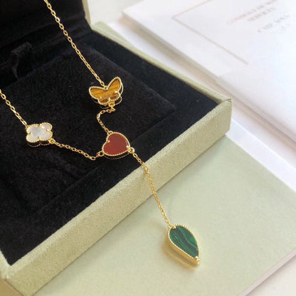 [Violet JW]LUCKY SPRING 4 MOTIFS ROSE GOLD NECKLACE