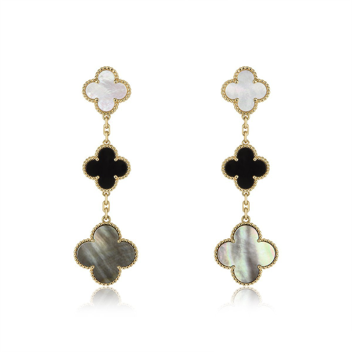 [Violet JW]CLOVER EARRINGS GOLD ONYX MOP 3 MOTIF